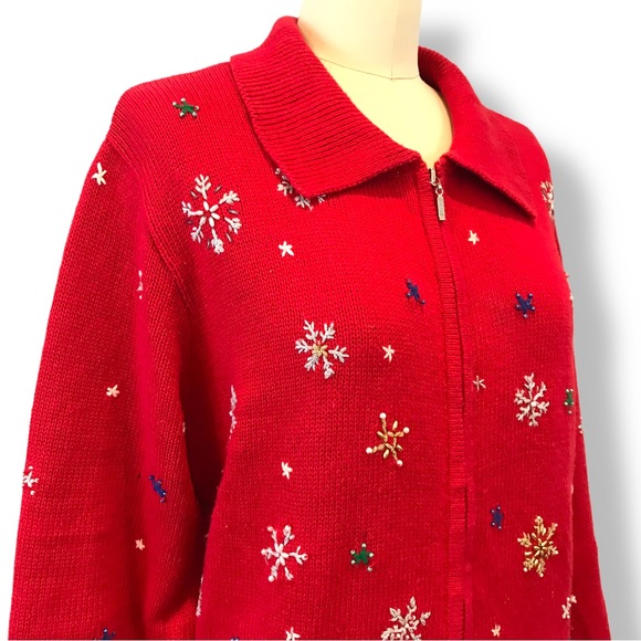 Planet & Company Womens Sz L Ugly Christmas Sweater Cardigan Santa Checking List - Picture 4 of 10
